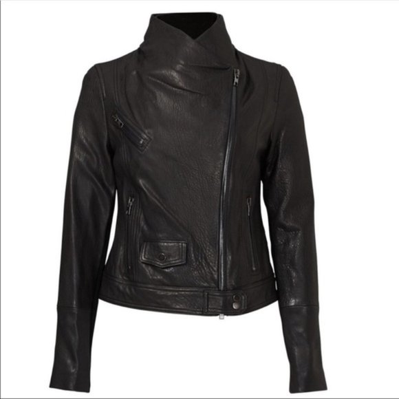 VINCE Leather Moto Black Jacket